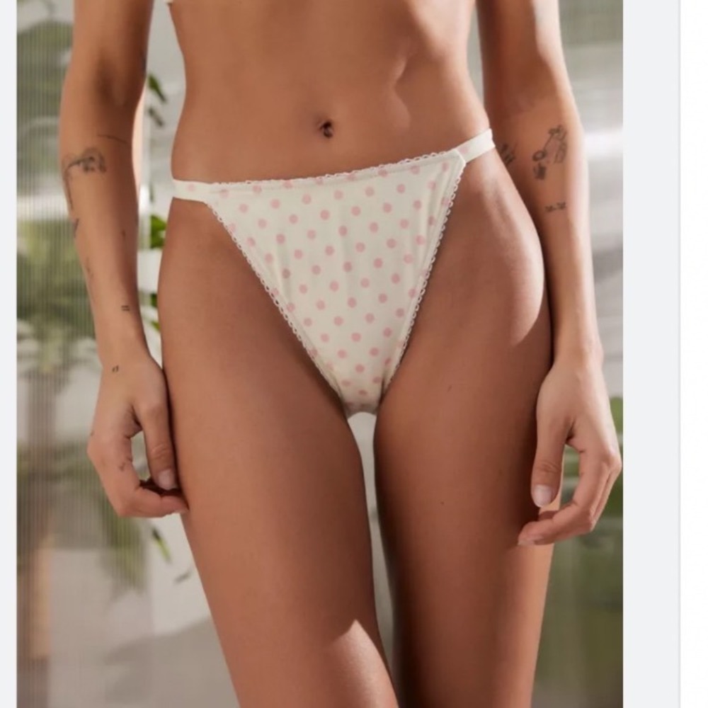 Dippin' Daisy's Jane Bikini Bottom Pink Polka Dot Lace Trim High Cut M NEW UO
